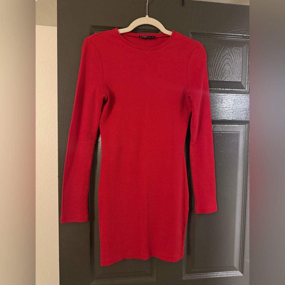 Red Ribbed Bodycon Dress - Picture 2 of 4